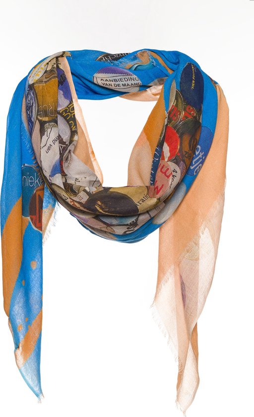 Kleurige sjaal - Art'Scarf print - 100% Katoen - Blauw & Perzik | bol.com