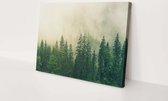 Dennenbos met mist | 30  x 20 CM | Canvasdoek voor buiten | Schilderij | Outdoor | Tuindoek