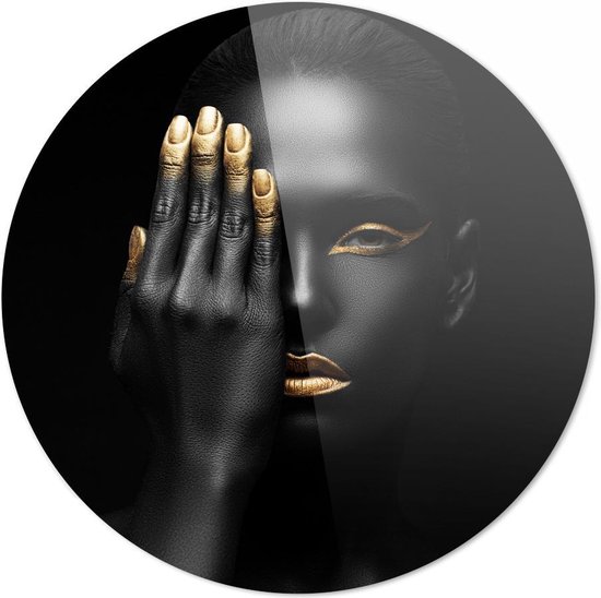 Black Gold Woman | Eric Kuster Style | 20 x 20 CM | Wanddecoratie | Schilderij | 5 mm dik Plexiglas muurcirckel