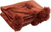 J-Line Plaid Pompom - fleece deken - polyester - Marsala rood - 170 x 130 cm - woonaccessoires