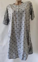 Dames nachthemd korte mouw met blaadjesprint XL 42-44 grijs/zwart