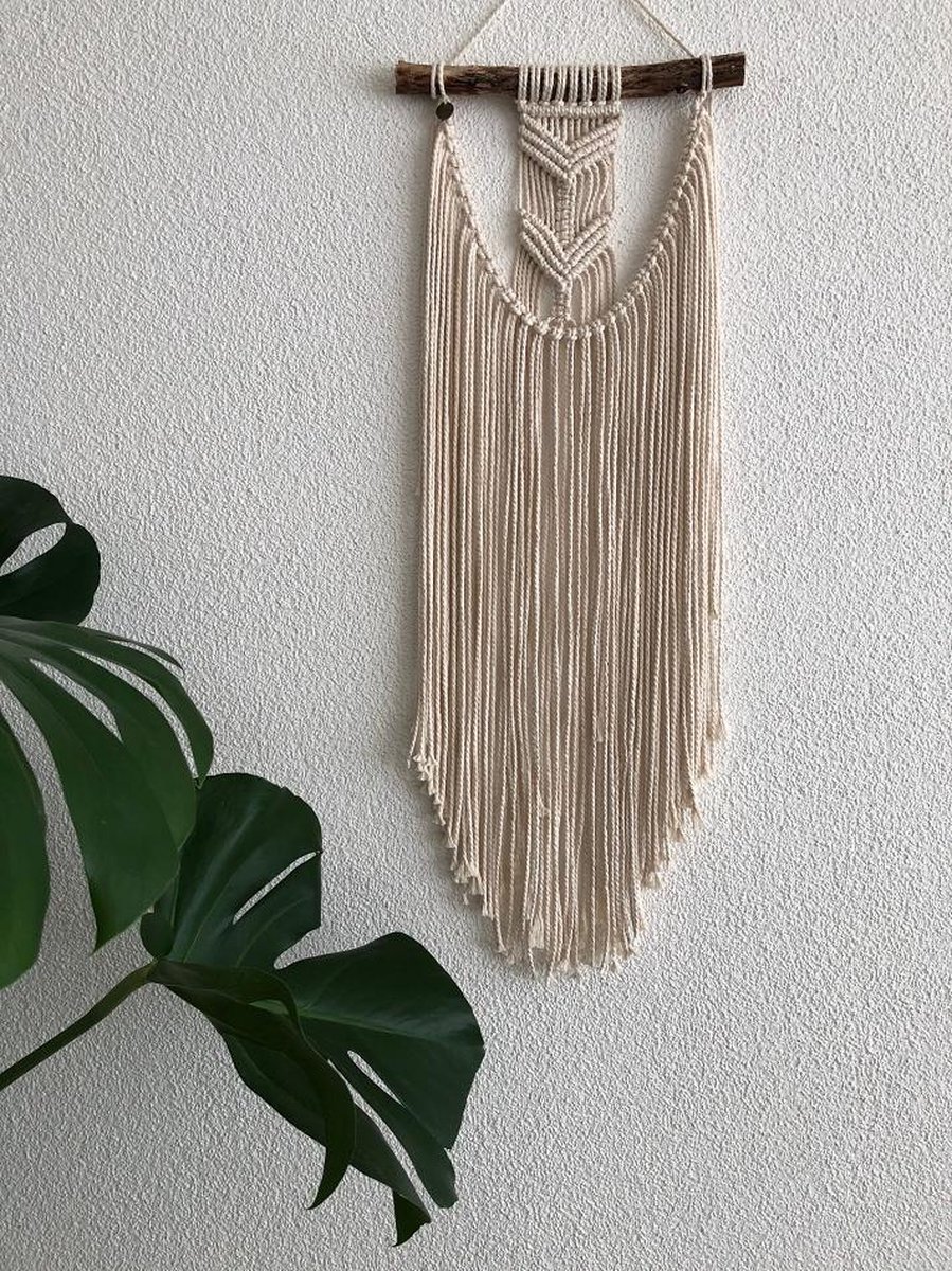 Macrame wandkleed Meyan, muur decoratie , macrame knopen, muur hanger - 057 - ecru