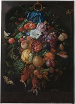 Festoen van bloemen en vruchten - Jan Davidsz de Heem | 40 x 60 CM | Canvasdoek voor buiten | Schilderij | Outdoor | Tuindoek
