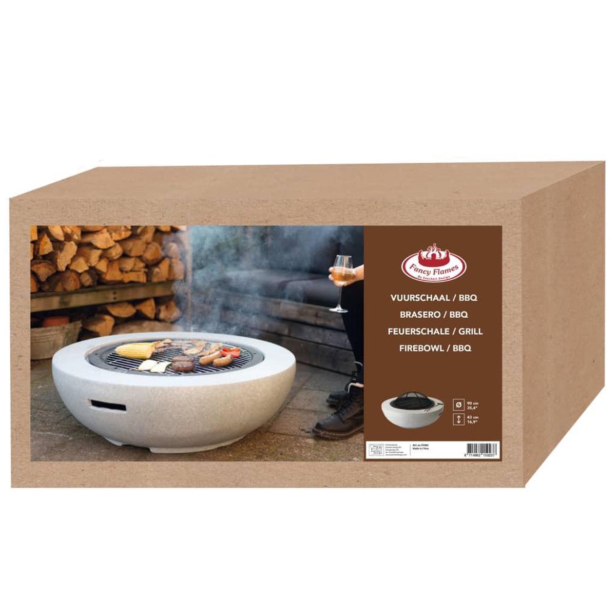 Esschert Design Vasque à feu aspect béton MGO S