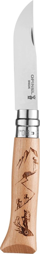 Opinel N°08 - Hiking Alpine - Serie Opinel Engravings - RVS en hout
