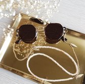 Brillenkoord goud -  Beige Kristalkralen - Goud Roestvrij Staal - Zonnebrilketting | SUNNY CORDS