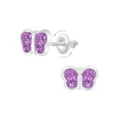 Joy|S - Zilveren vlinder oorbellen violet paars - screw back sluiting
