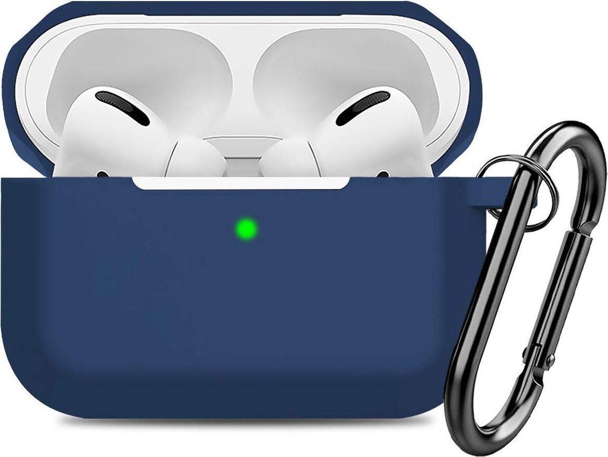 YONO Siliconen Hoesje geschikt voor Apple Airpods Pro 1 / 2 - Met Clip – Donkerblauw