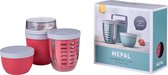 Mepal - Pottenrange Ellipse 3-delig – lekdicht - Nordic red – Muesli beker, fruitbox en snackbox voor onderweg – vaatwasmachinebestendig