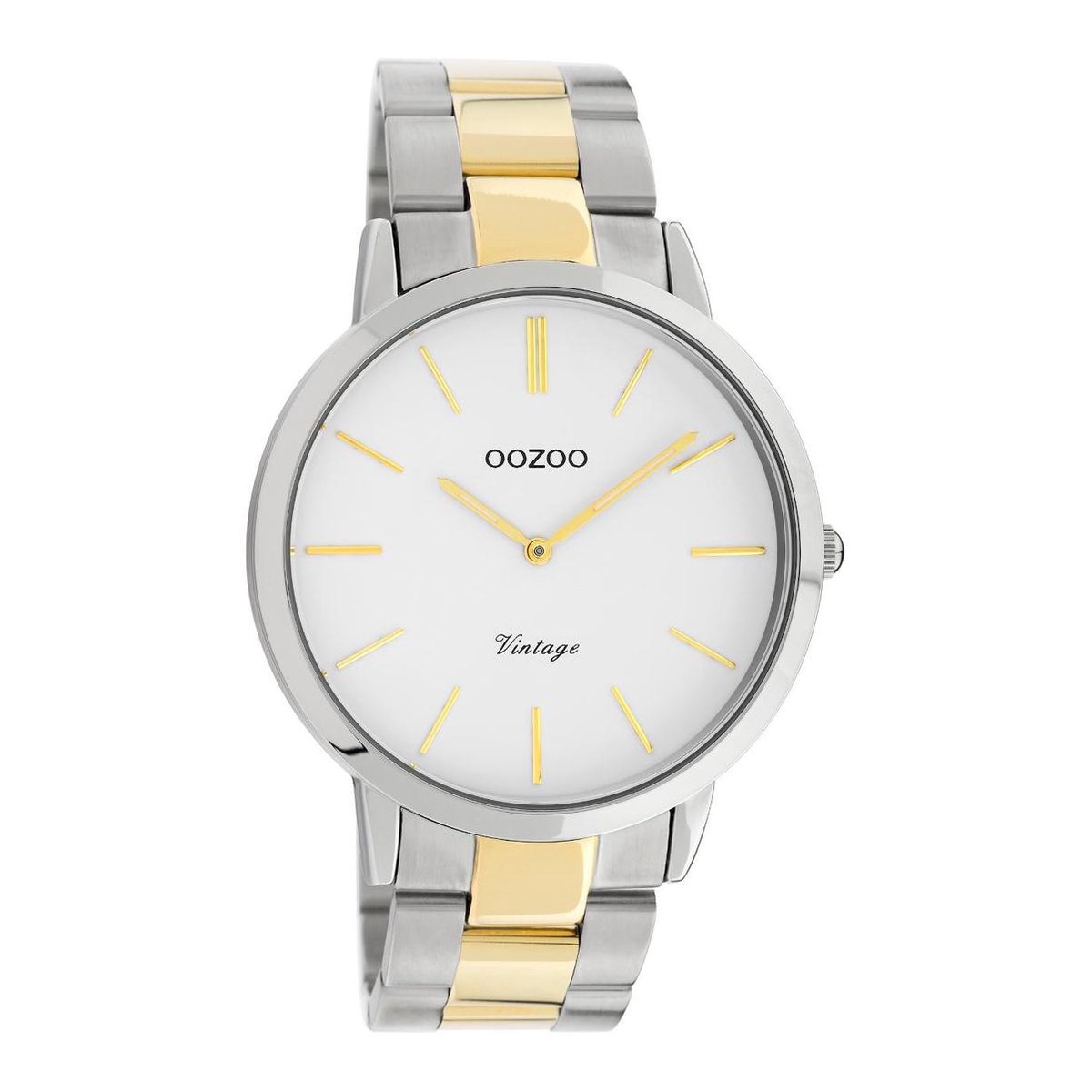 OOZOO Vintage series - Zilveren horloge met zilveren/gouden roestvrijstalen armband - C20101 - Ø42