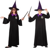 ATOSA - Zwart en paars tovenaar leerling kostuum voor kinderen - 134/146 (7-9 jaar)