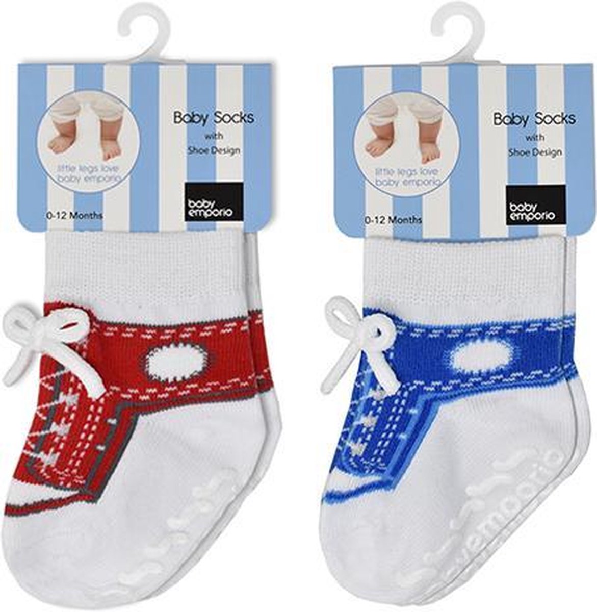 Boy Sneakers rode en blauwe sokjes voor baby 0-12 maanden-Witte vetertjes-Anti slip zooltjes-Kraamcadeau-Baby shower