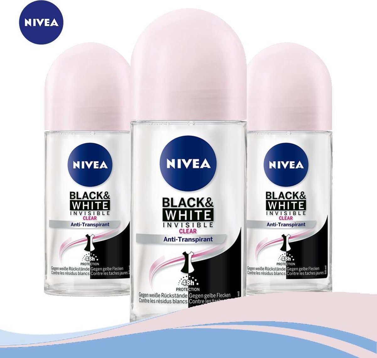 Nivea Invisible For Black & White Clear Deodorant Roller 3x50 ml - Voordeelverpakking - NIVEA