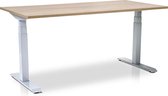 Bureau assis-debout électrique | 160 x 80 cm | cadre blanc - plateau chêne moyen | Avec opération de mémoire!