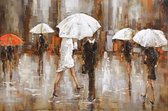 3D art Metaalschilderij - Paraplu's / regen - handgeschilderd - 150 x 60 cm