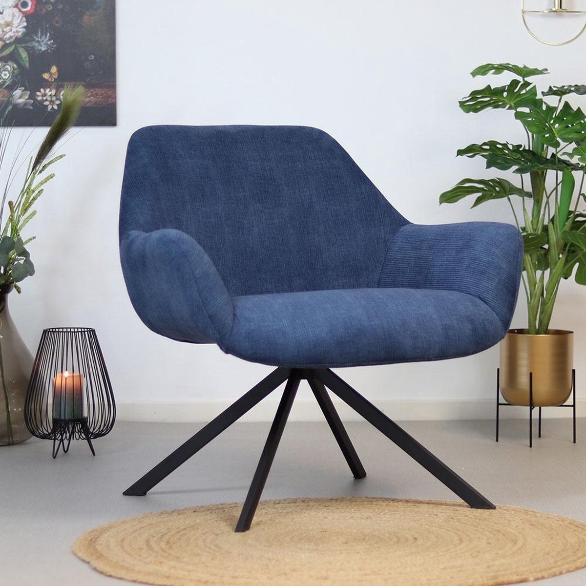 Bronx71 Fauteuil Emily Ribstof Blauw.