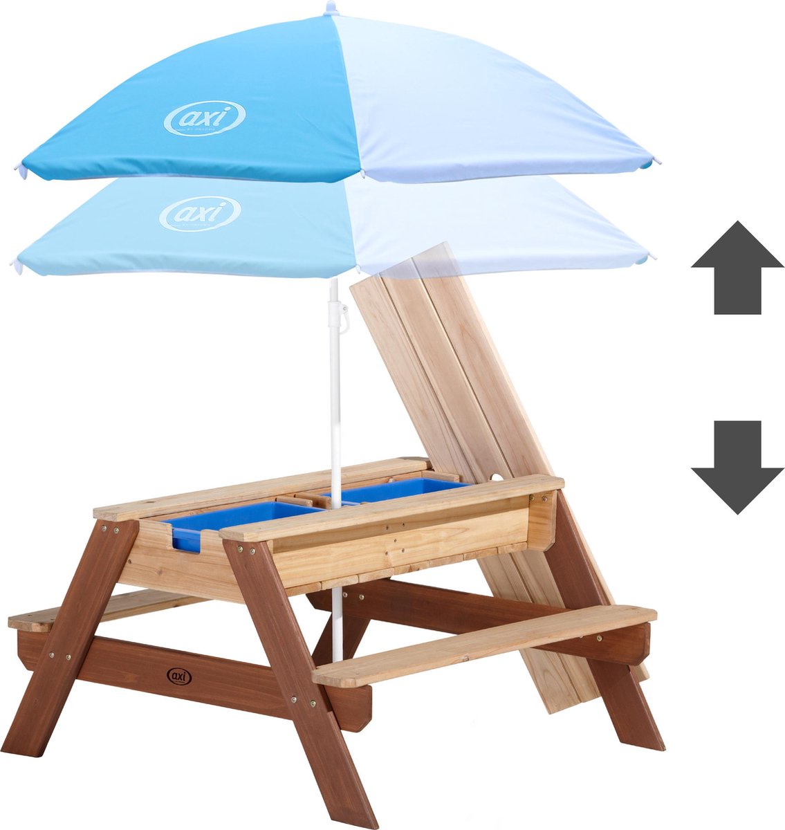 AXI Nick Zand & Water Picknicktafel in Bruin - Met in hoogte verstelbare Parasol in Blauw/Wit - Multifunctionele Picknick tafel van FSC hout - Picknick tafel voor kinderen van hout — afbeelding 4