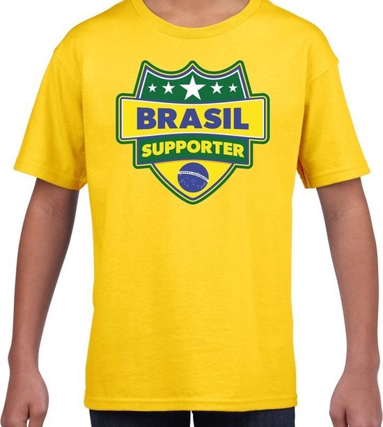 Brasil supporter schild t-shirt geel voor kinderen - Brazalie landen shirt / kleding - EK / WK / Olympische spelen outfit 110/116