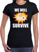 We will survive t-shirt crisis zwart voor dames L