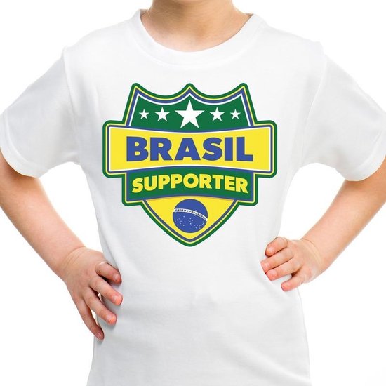 Brasil supporter schild t-shirt wit voor kinderen - Brazilie landen shirt / kleding - EK / WK / Olympische spelen outfit 158/164