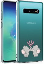 Samsung Galaxy S10 Plus  transparant siliconen telefoonhoesje  - Olifantjes/hartjes