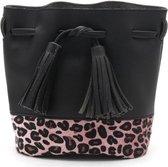 Zwart/roze luipaardprint schoudertasje/bucket bag 30 cm voor meisjes/dames - Festival/uitgaans tasjes