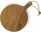 Tapas plank / brood plank / serveerplank - Teak hout - Ø 35 cm met steel - Handmade