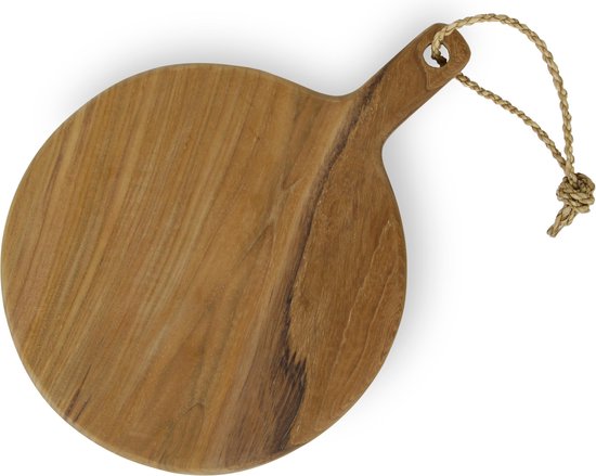 Tapas plank / brood plank / serveerplank - Teak hout - Ø 35 cm met steel -  Handmade | bol.com