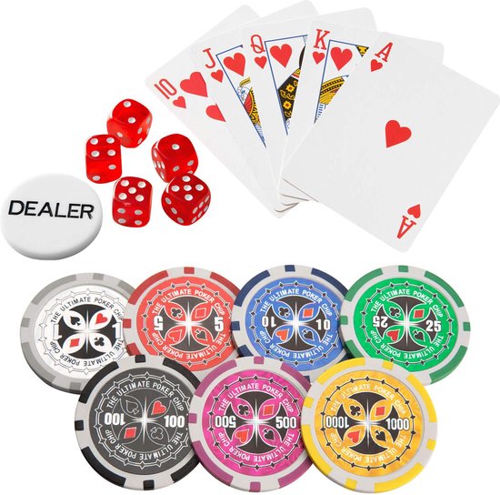 Thumbnail van een extra afbeelding van het spel tectake - pokerset 1000 delig inclusief koffer en kaartspel - 402561