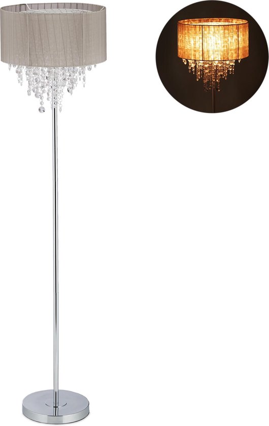 Londen namens Monnik Relaxdays vloerlamp woonkamer - kristal - staande lamp - grijs - stof -  retro - klassiek | bol.com