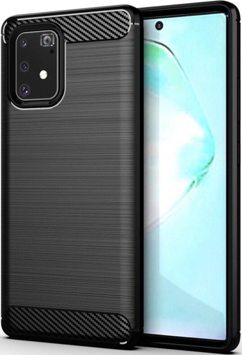 Geschikt voor Samsung Galaxy A91 Carbon Backcover - Zwart - TPU - Shockproof