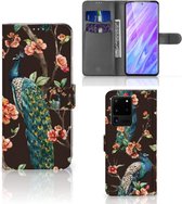 Book Case Geschikt voor Samsung Galaxy S20 Ultra Telefoonhoesje met Pasjes Pauw met Bloemen