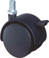 Roulettes pivotantes pour meuble Kelfort en plastique noir avec frein et goupille filetée galvanisée 40kg M8 50mm