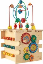 KidKraft Deluxe 5-zijdige houten activiteitenkubus voor peuters, leert vormen, kleuren, letters en cijfers