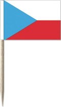 50x Cocktailprikkers Tsjechie 8 cm vlaggetje landen decoratie - Houten spiesjes met papieren vlaggetje - Wegwerp prikkertjes
