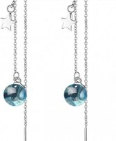 Oorbellen- Lang- Zilver- Blauw- Ster-Doorsteek-835-Charme Bijoux