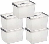 10x Sunware Q-Line opberg box/opbergdoos 22 liter 40 cm - Opbergbak kunststof transparant/zilver 10 stuks
