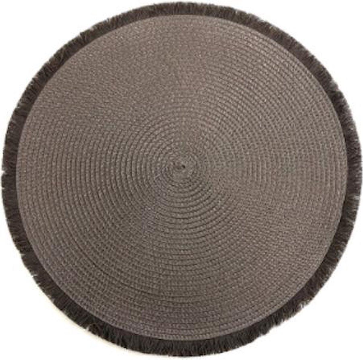 Luxe gevlochten placemat rond met franjes - ∅ 40 cm - polypropyleen - kunststof - grijs - bruin
