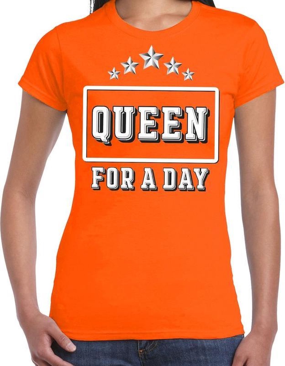 Koningsdag t-shirt Queen for a day oranje voor dames - Kingsday shirt / kleding L