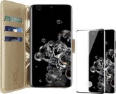 Hoesje geschikt voor Samsung Galaxy S20 Ultra - Screen Protector FullGuard - Book Case Leer Pasjeshouder Goud & Screenprotector