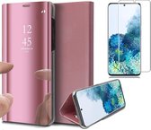 Hoesje geschikt voor Samsung Galaxy S20 Plus - Screen Protector GlassGuard - Book Case Spiegel Roségoud & Screenprotector