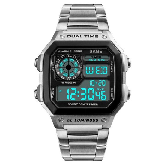 Skmei Digitaal Retro Horloge Zilverkleurig