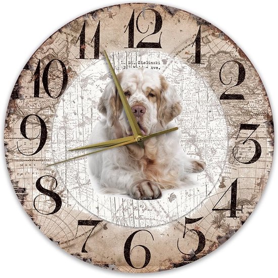 Houten Klok - 30cm - Hond - Clumber Spaniel