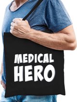 Medical hero/ zorgpersoneel cadeau katoenen tas zwart voor heren - zorgpersoneel kado /  tasje / shopper