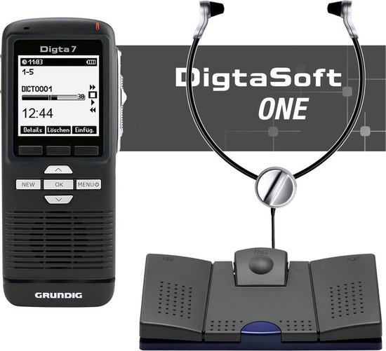 Grundig Digta7 Starterkit KDC7028-01, Digta7 Slide schuifschakelaar, USB voetschakelaar, Stereo Headset, DigtaSoft One Software (Windows)