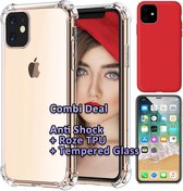 HB Hoesje Geschikt voor Apple iPhone 11 - Combi Deal - Anti Shock Back Cover Transparant - Back Cover Rood & Glazen Screenprotector