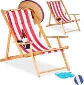 relaxdays Strandstoel set van 2 - ligstoel - tuinstoel - inklapbaar - gestreept rood-strip