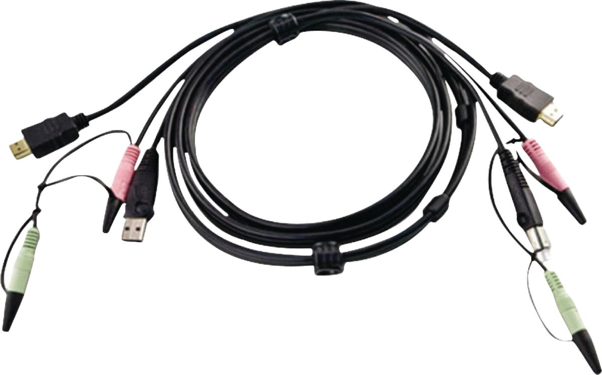 KVM Kabel 1x USB / 2x 3.5 mm Male / HDMI - 1x USB / 2x 3.5 mm Male / HDMI 2.0 m Grijs