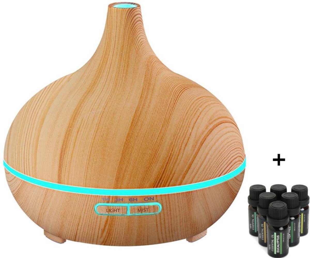 Aroma Diffuser Olie set 6 flesjes verschillenden geuren Handleiding Licht hout...