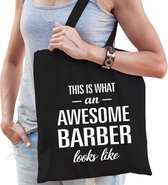 Awesome barber / geweldige kapster cadeau katoenen tas zwart voor dames - kado tas /  beroepen / tasje / shopper